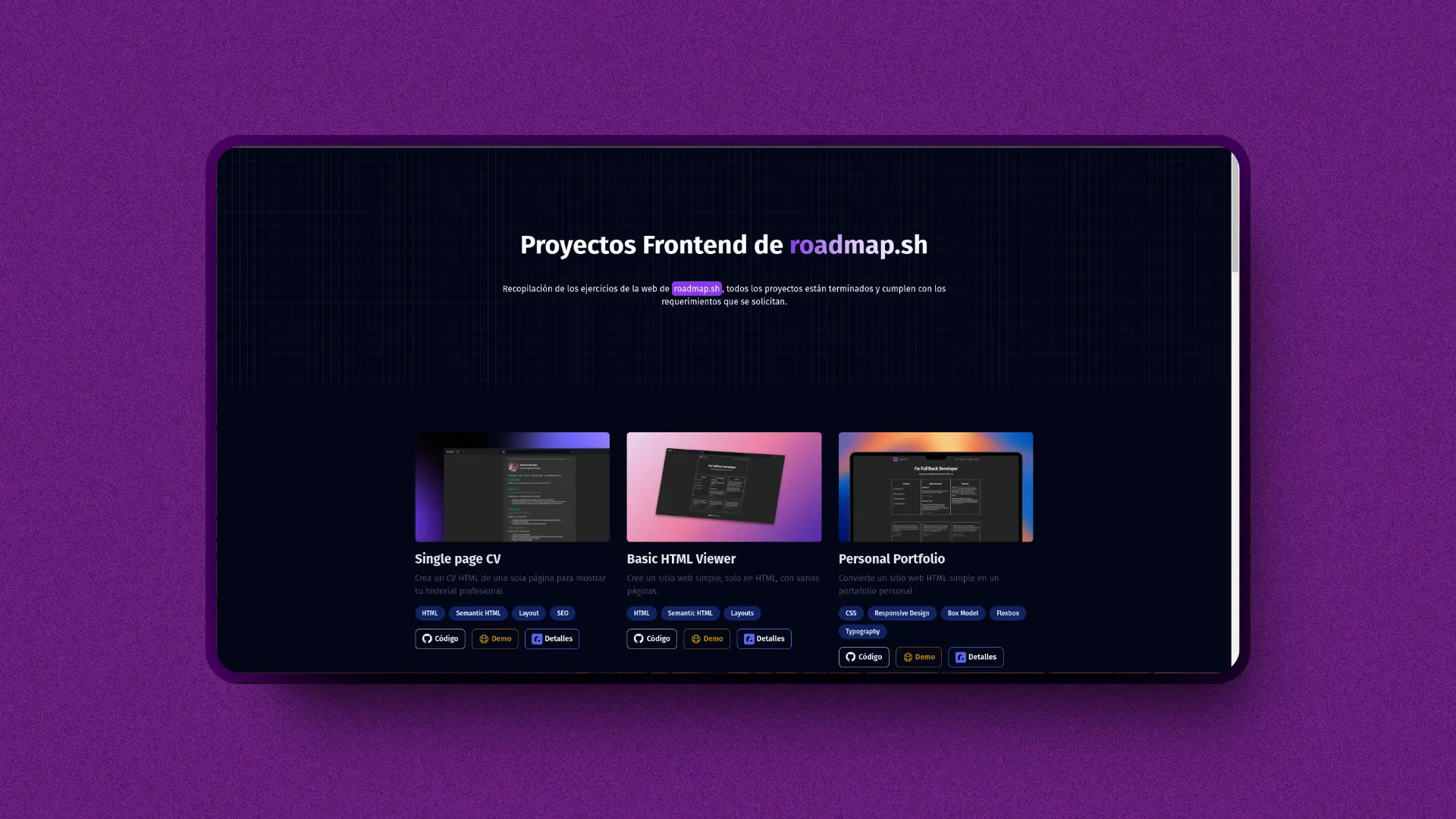 Frontend projects roadmap - Todos los ejercicios de la ruta de estudios